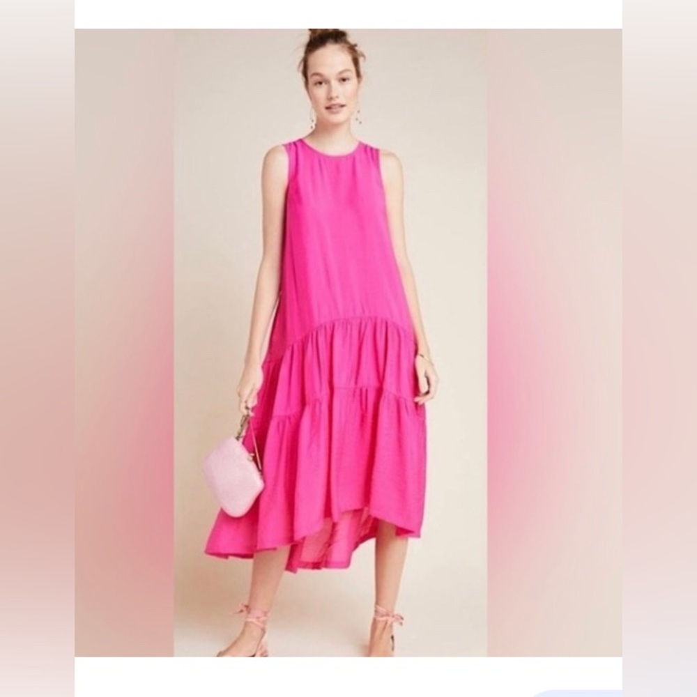 Pink Sleeveless Tiered Dress